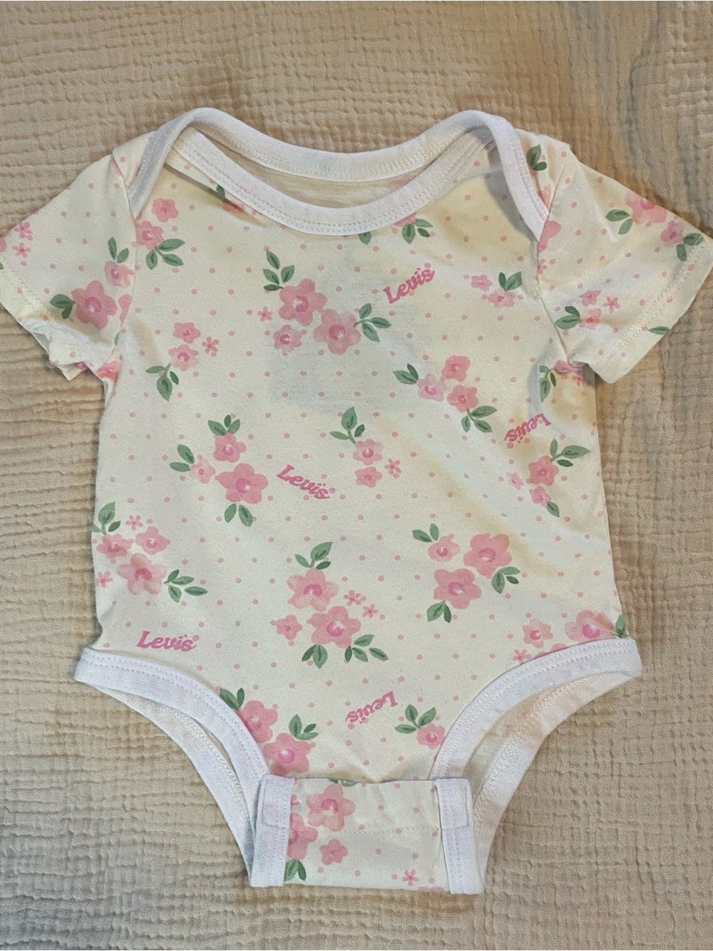 Levi's White Baby Bodysuit with Pink Floral Print